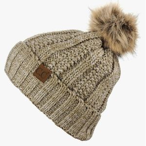 C.C soft inside pom pom warm knit hat NEW with tags taupe tan chocolate grey